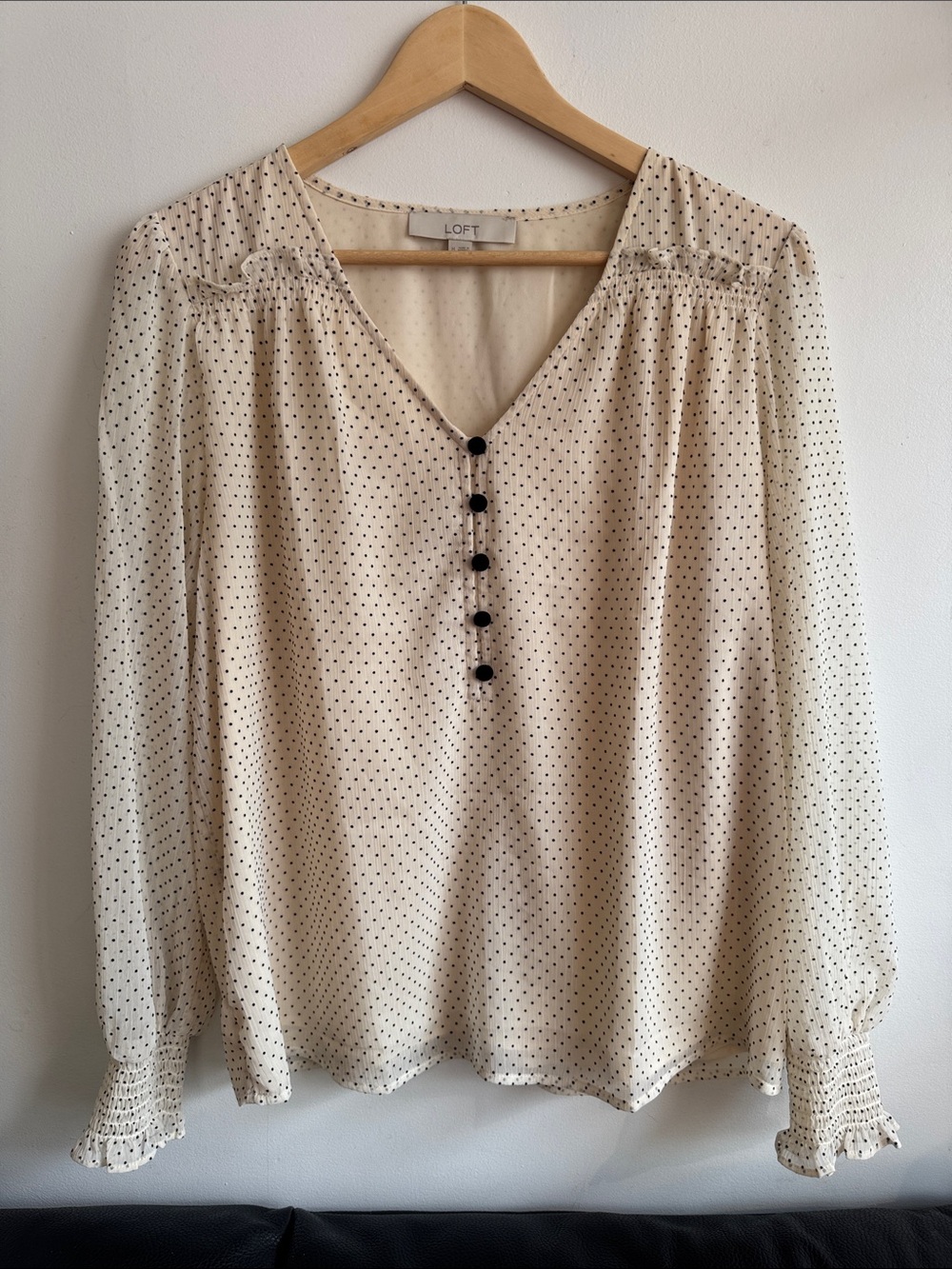 LOFT Cream Blouse with Black Polka Dots